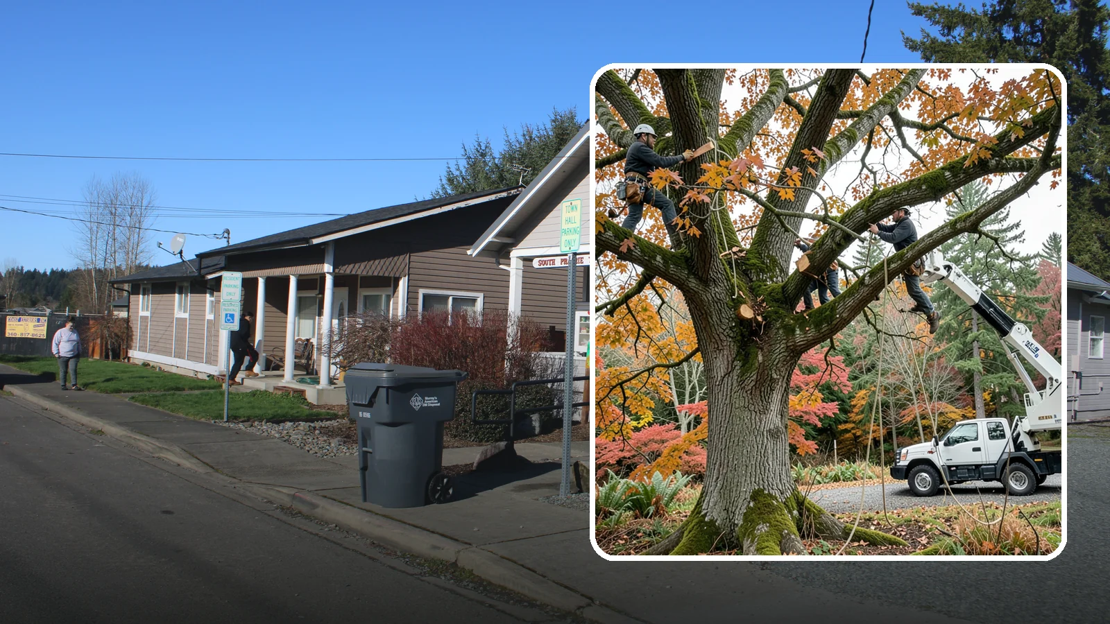 Crown raising in South Prairie, Pierce County, WA - The removal of lower branches to raise the height of the crown.