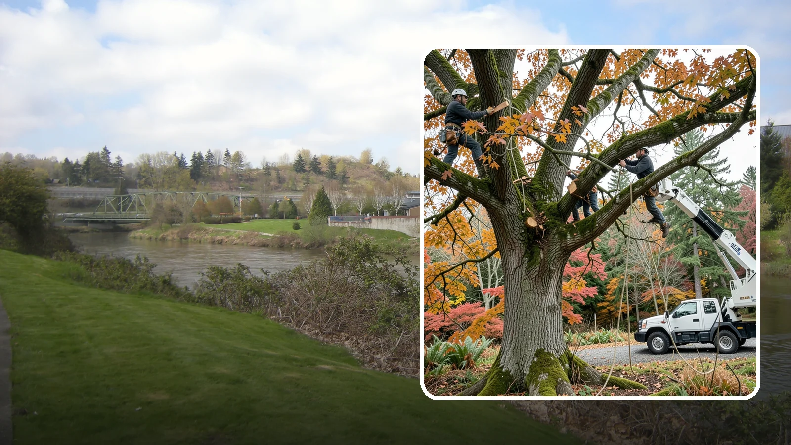 Crown raising in Tukwila, King County, WA - The removal of lower branches to raise the height of the crown.