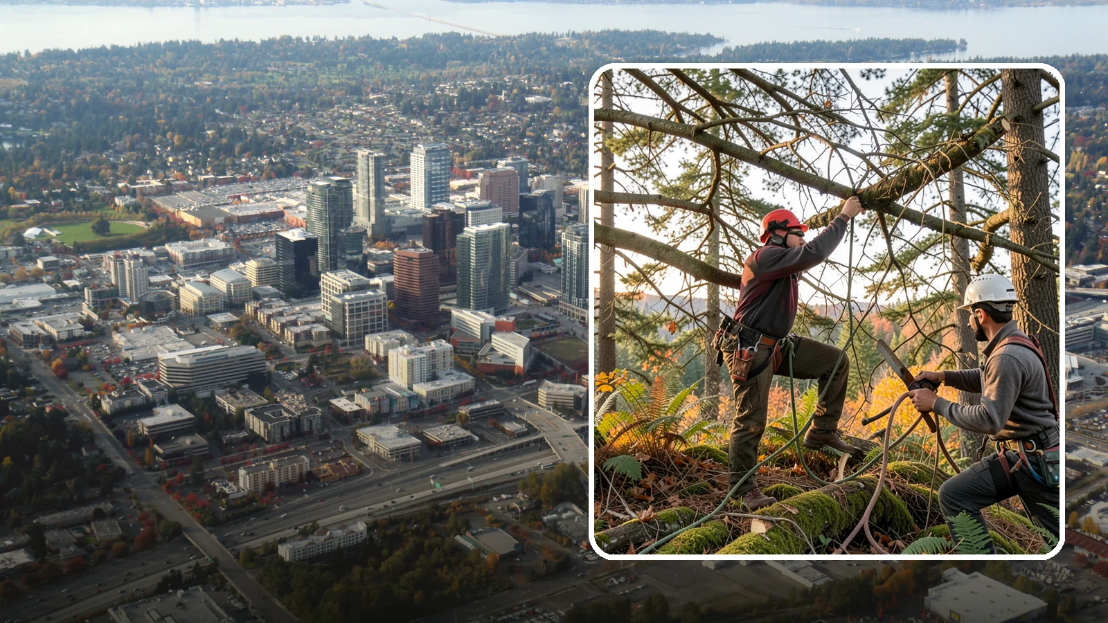 Crown thinning in Bellevue, King County, WA - The selective removal of live branches to reduce crown density.