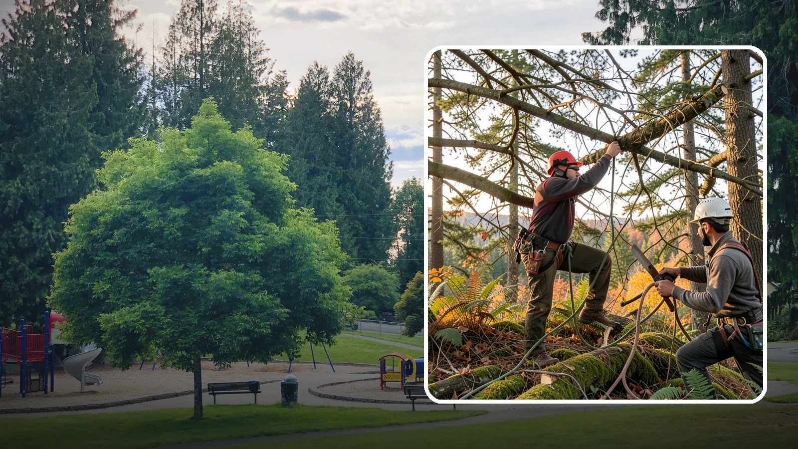 Crown thinning in Bonney Lake, Pierce County, WA - The selective removal of live branches to reduce crown density.
