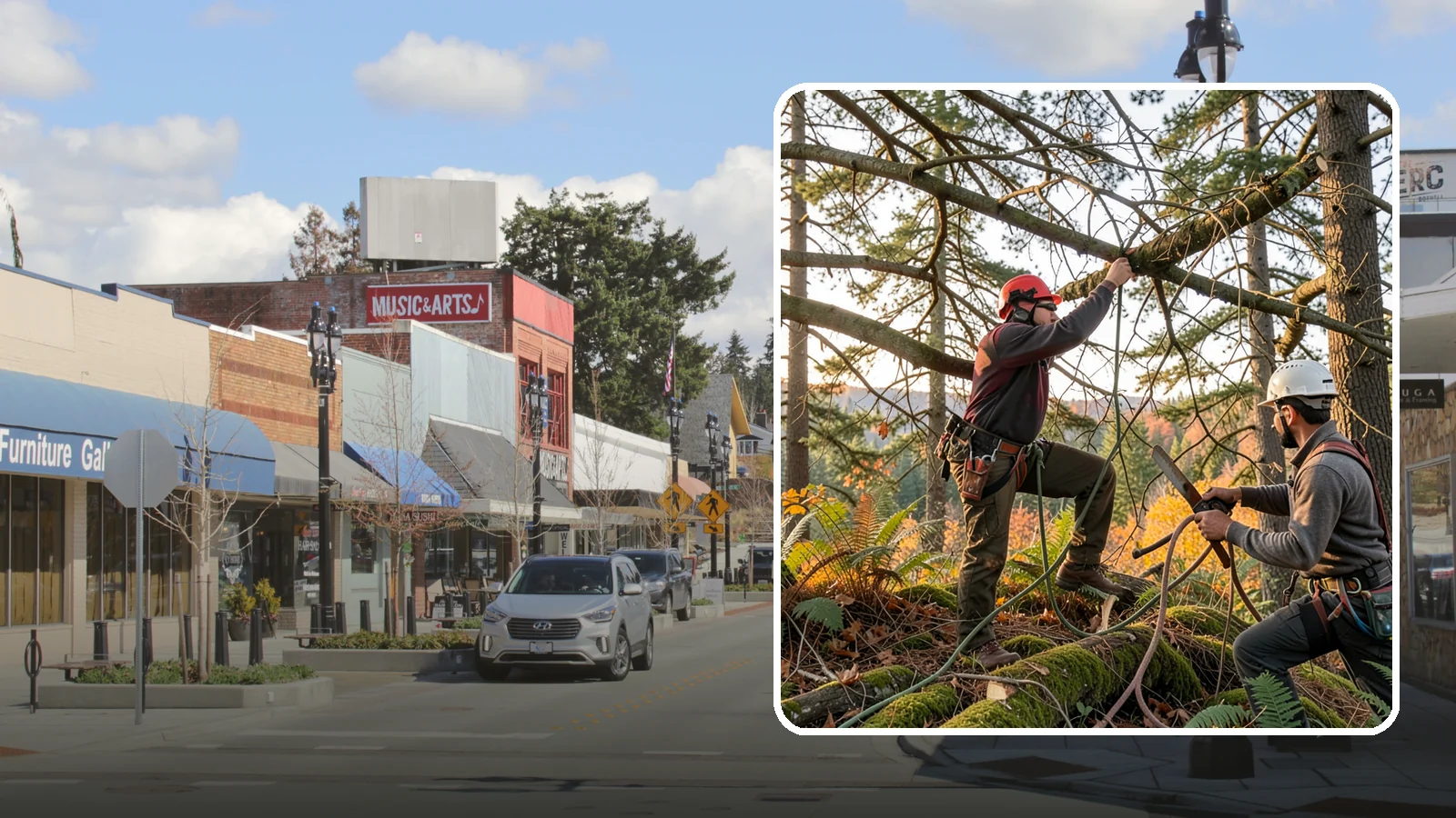 Crown thinning in Bothell, King County, WA - The selective removal of live branches to reduce crown density.