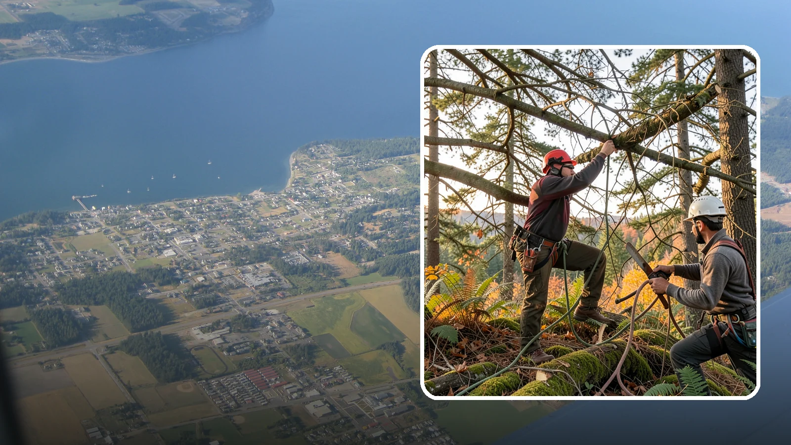 Crown thinning in Coupeville, Island County, WA - The selective removal of live branches to reduce crown density.
