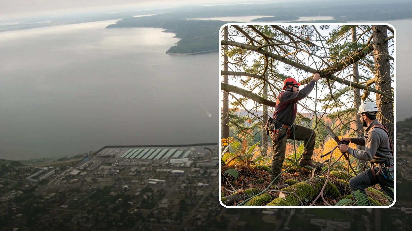 Crown thinning in Des Moines, King County, WA - The selective removal of live branches to reduce crown density.