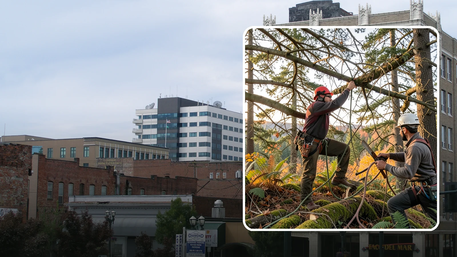 Crown thinning in Everett, Snohomish County, WA - The selective removal of live branches to reduce crown density.