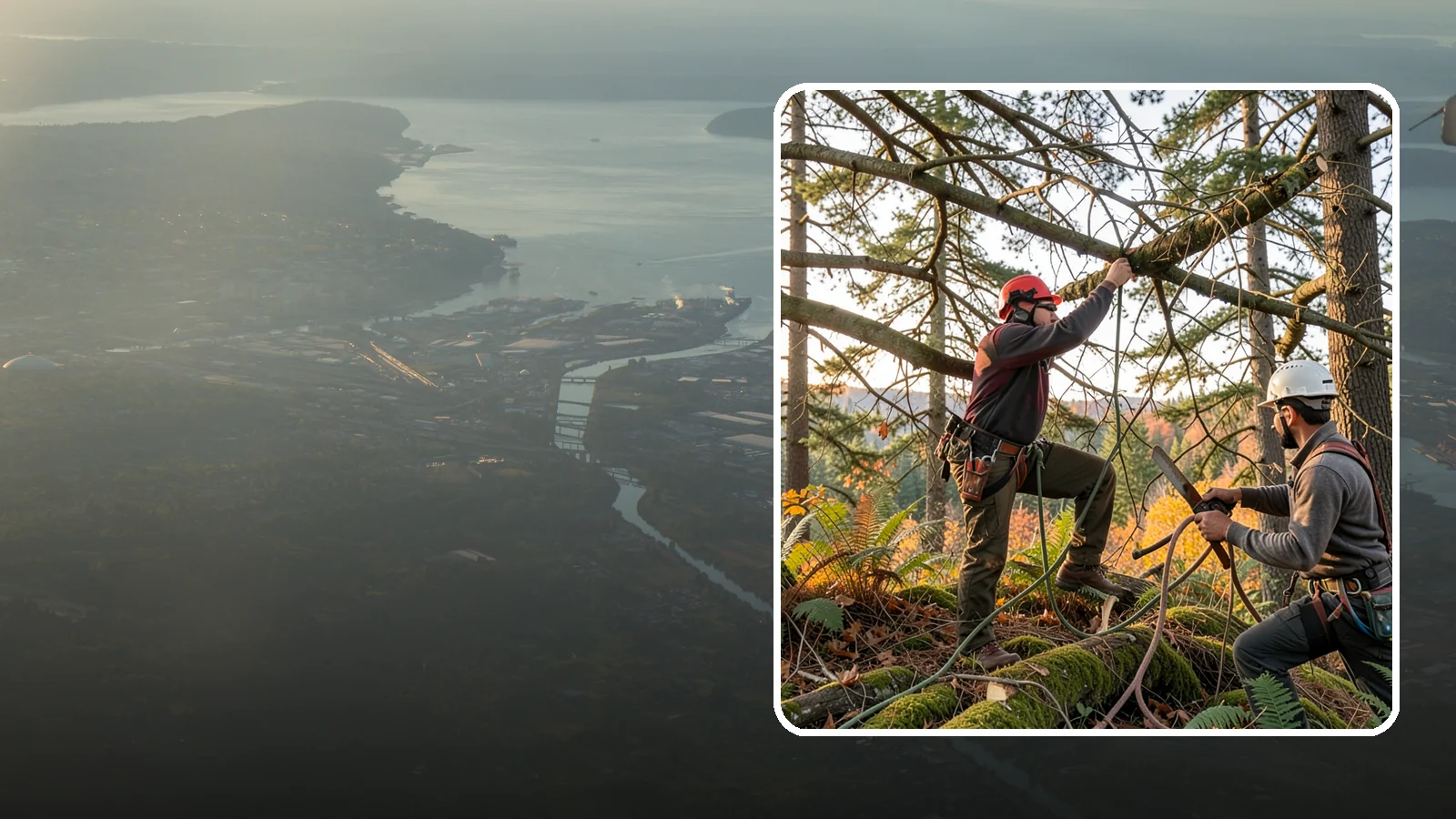 Crown thinning in Fife, Pierce County, WA - The selective removal of live branches to reduce crown density.