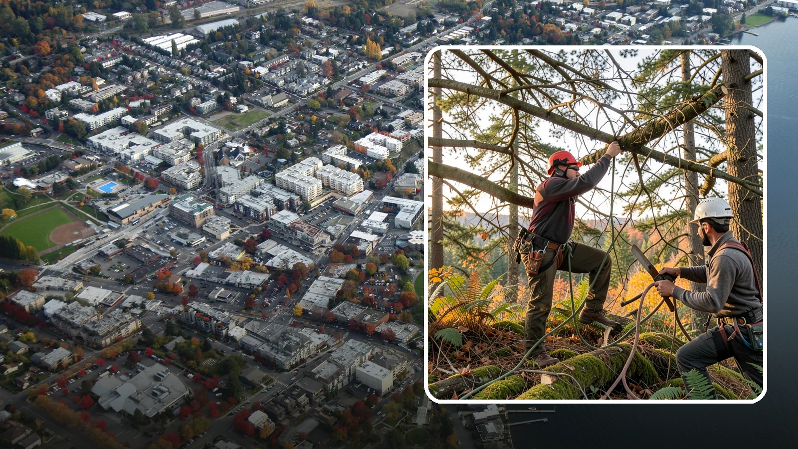 Crown thinning in Kirkland, King County, WA - The selective removal of live branches to reduce crown density.