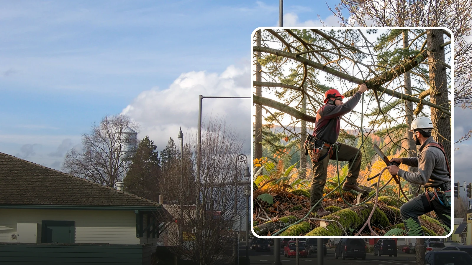 Crown thinning in Marysville, Snohomish County, WA - The selective removal of live branches to reduce crown density.