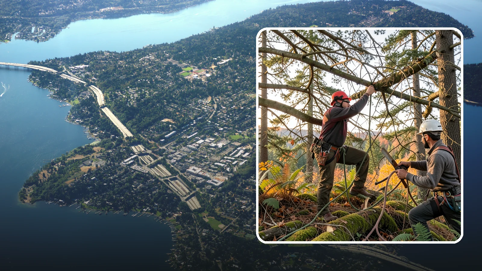 Crown thinning in Mercer Island, King County, WA - The selective removal of live branches to reduce crown density.