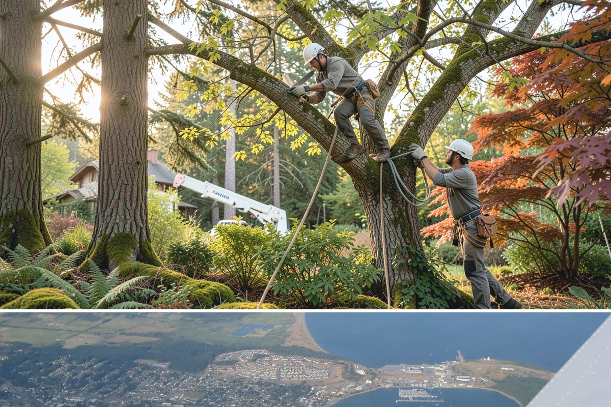 Crown thinning in Oak Harbor, Island County, WA - In the Puget Sound climate, this service should avoid late spring to early summer when many native trees are actively transpiring