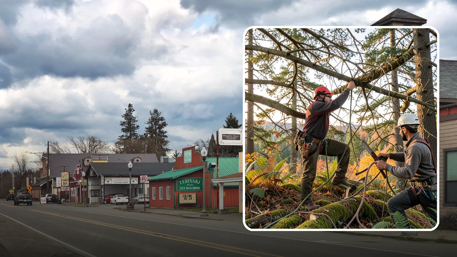 Crown thinning in Roy, Pierce County, WA - The selective removal of live branches to reduce crown density.