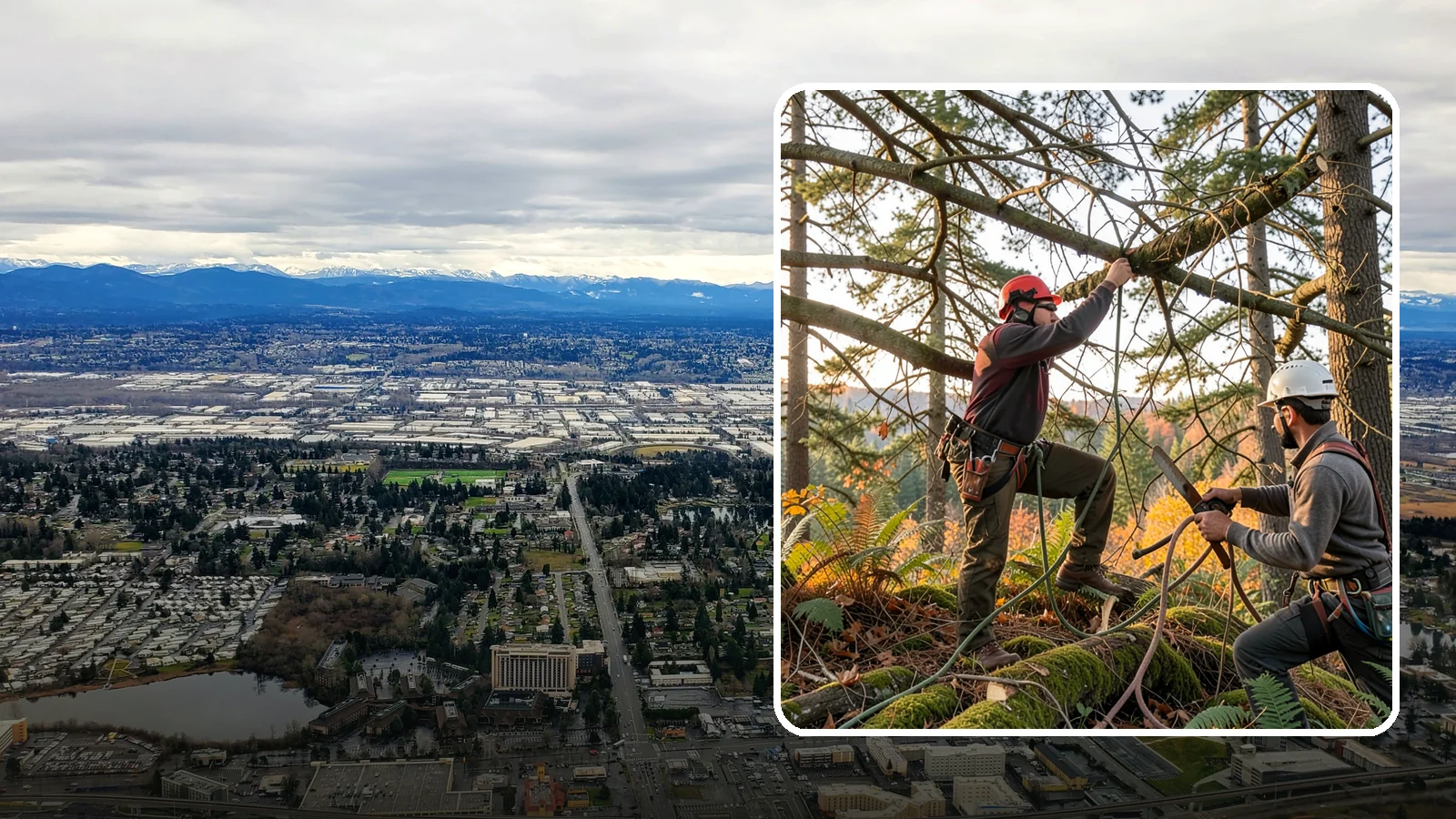 Crown thinning in SeaTac, King County, WA - The selective removal of live branches to reduce crown density.