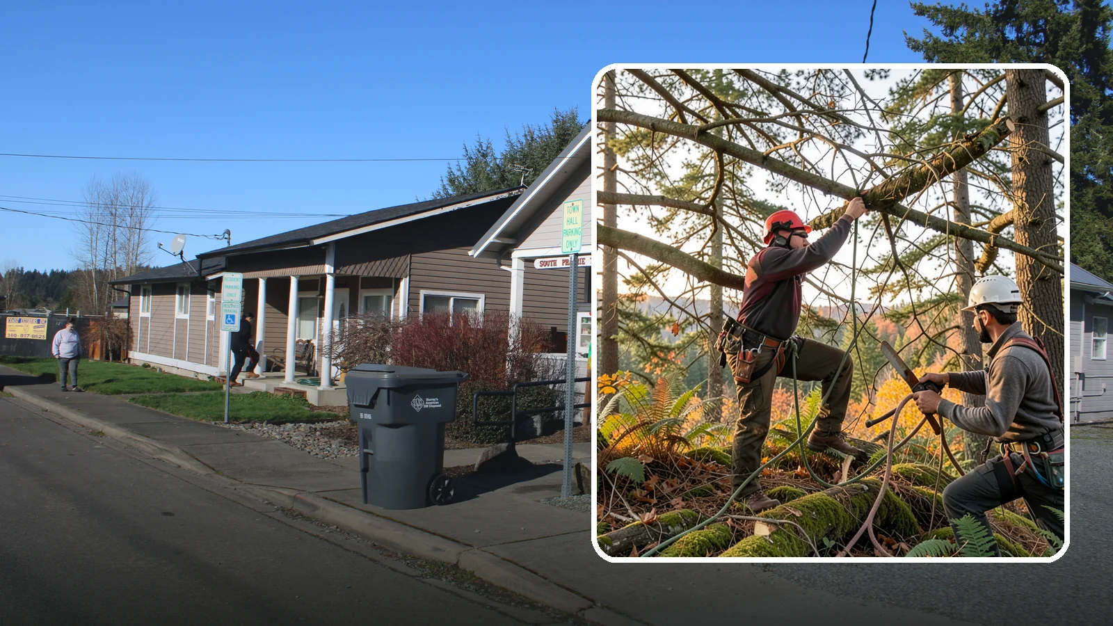Crown thinning in South Prairie, Pierce County, WA - The selective removal of live branches to reduce crown density.