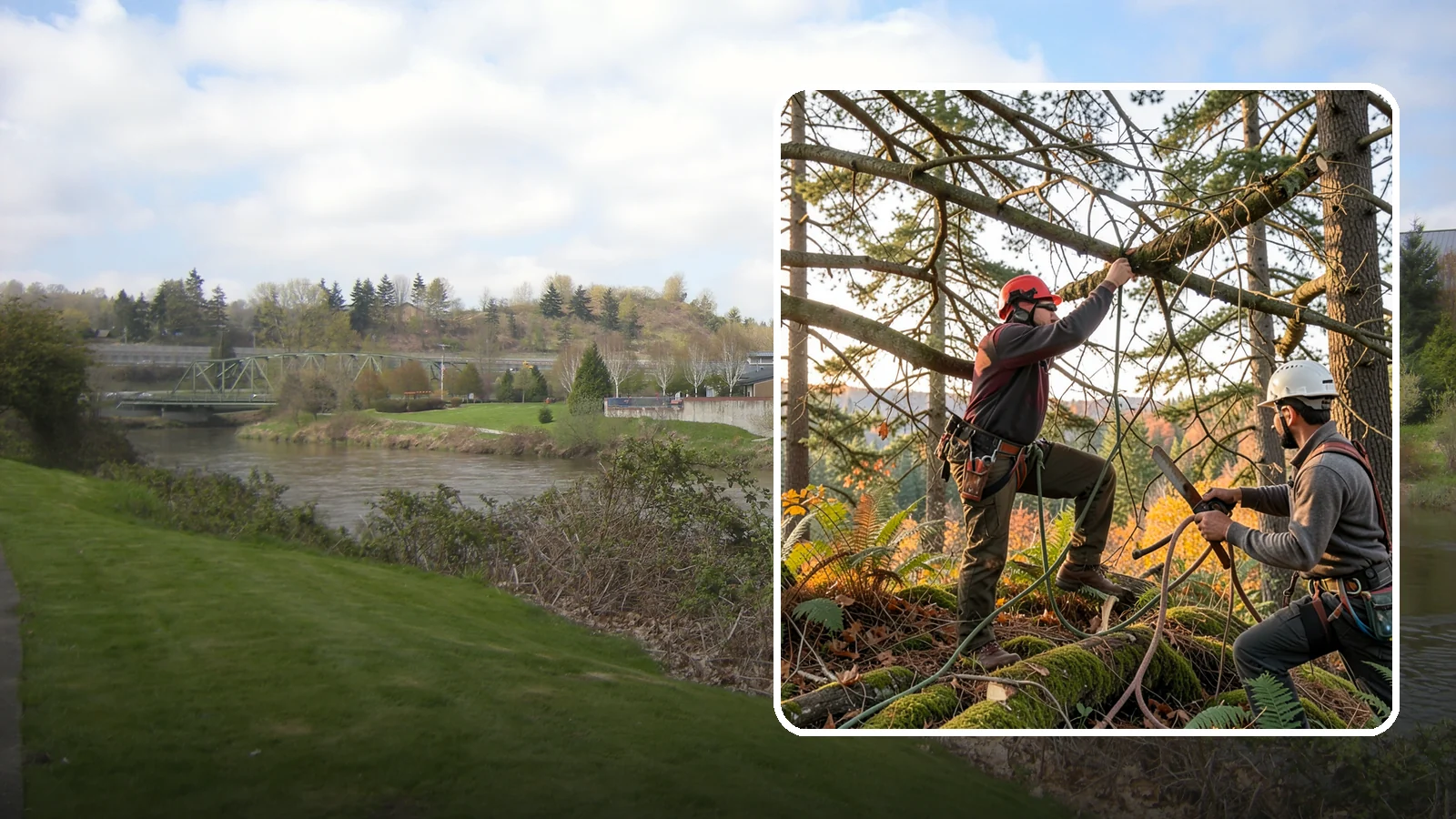Crown thinning in Tukwila, King County, WA - The selective removal of live branches to reduce crown density.