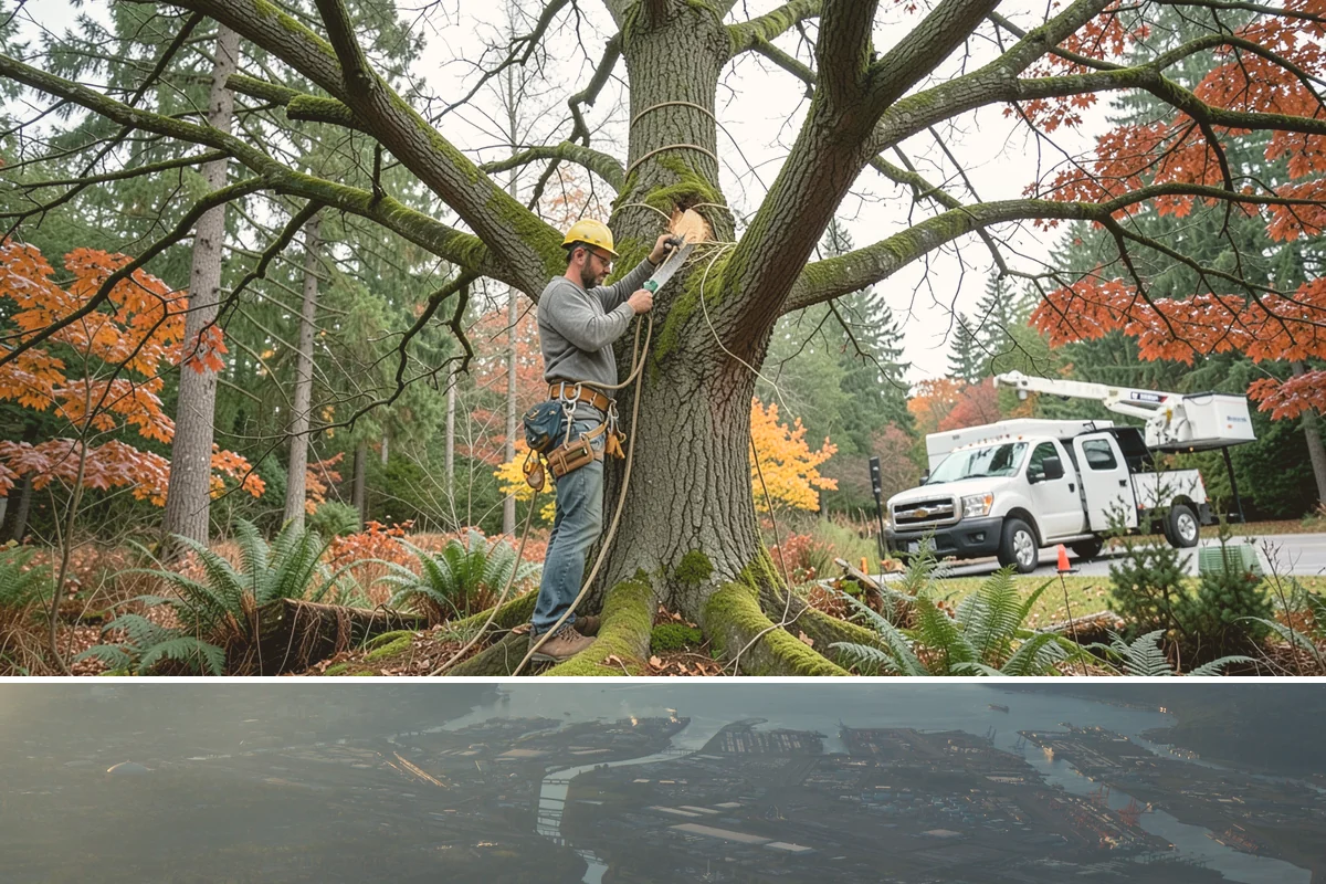 Diseased tree removal in Fife, Pierce County, WA - Work can be performed year-round in the Puget Sound climate but requires extra caution during wet seasons due to slippery...