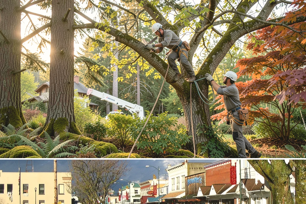 Driveway clearance pruning in Arlington, Snohomish County, WA - Work follows recognized arboricultural standards matched to the specific season required for each tree species in the Puget Sound...