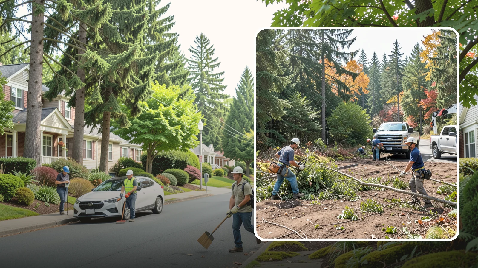 Driveway clearance pruning in Beaux Arts Village, King County, WA - Pruning to provide vertical and side clearance over driveways.