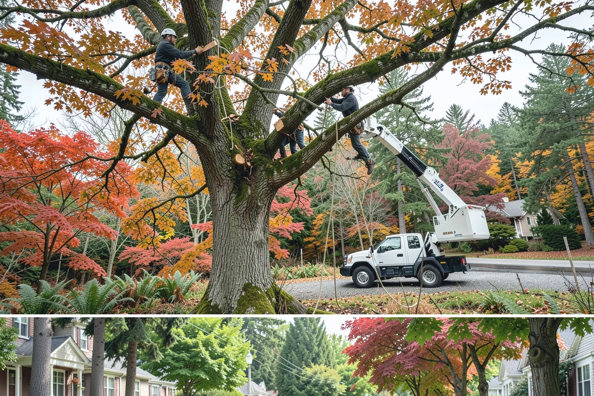 Driveway clearance pruning in Beaux Arts Village, King County, WA - Work follows recognized arboricultural standards matched to the specific season required for each tree species in the Puget Sound...
