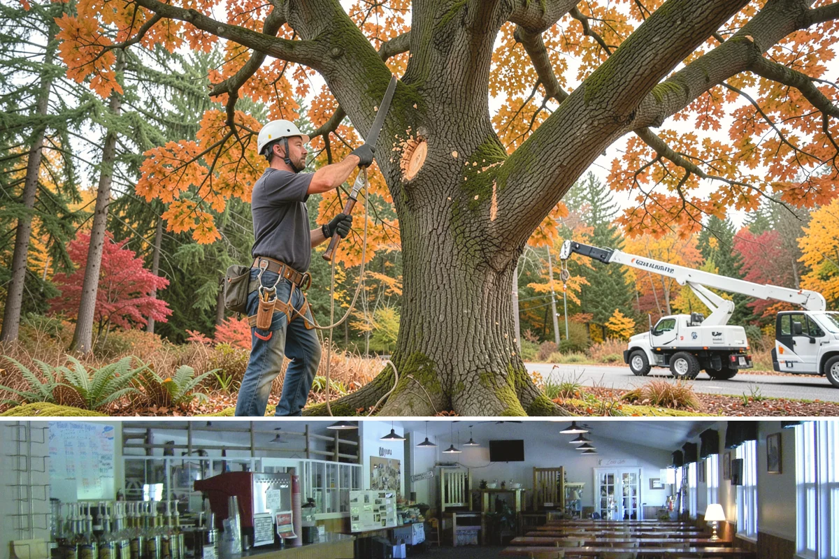 Driveway clearance pruning in Black Diamond, King County, WA - Work follows recognized arboricultural standards matched to the specific season required for each tree species in the Puget Sound...