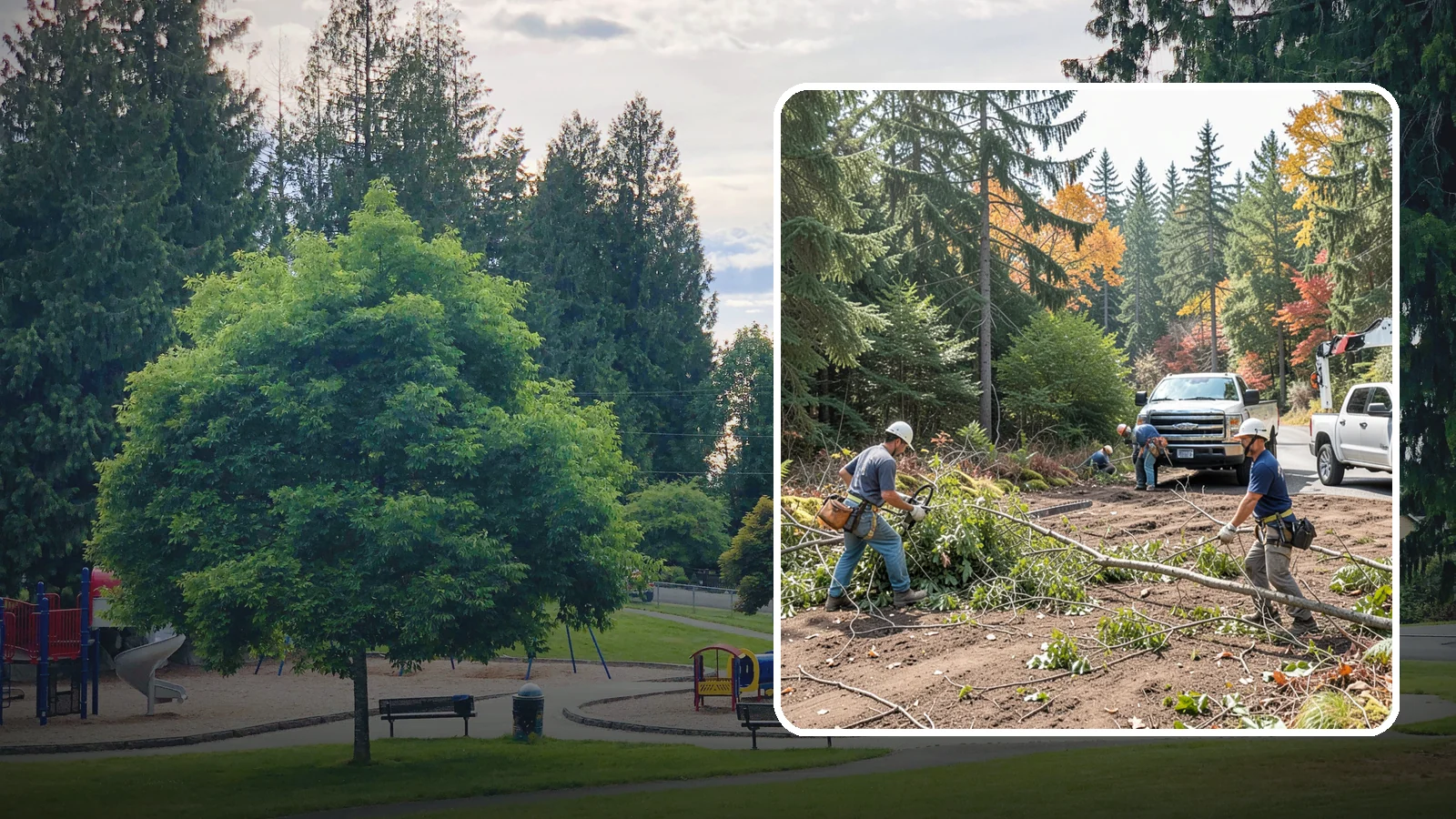 Driveway clearance pruning in Bonney Lake, Pierce County, WA - Pruning to provide vertical and side clearance over driveways.