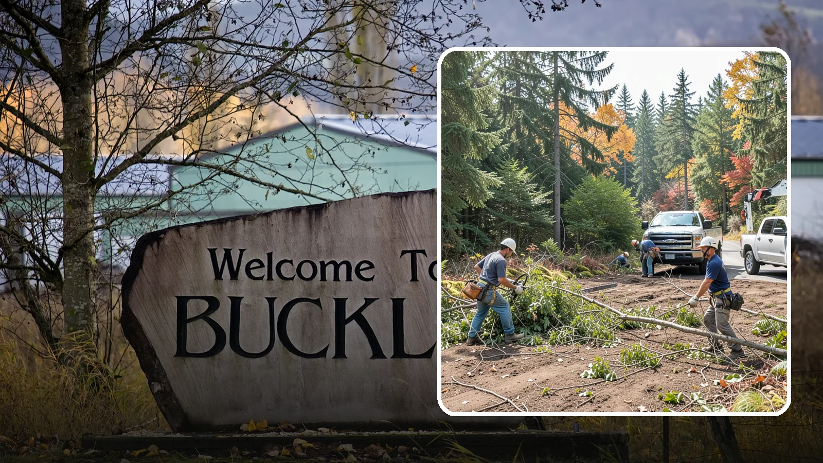 Driveway clearance pruning in Buckley, Pierce County, WA - Pruning to provide vertical and side clearance over driveways.
