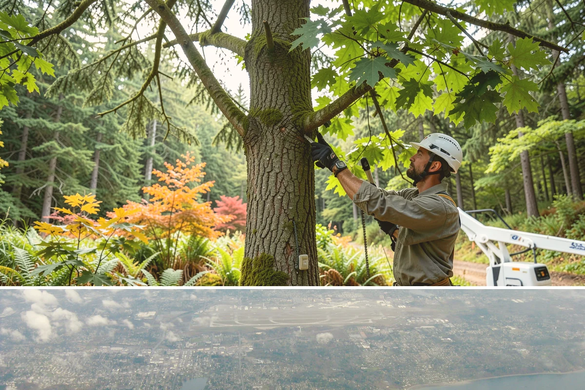 Driveway clearance pruning in Burien, King County, WA - Work follows recognized arboricultural standards matched to the specific season required for each tree species in the Puget Sound...