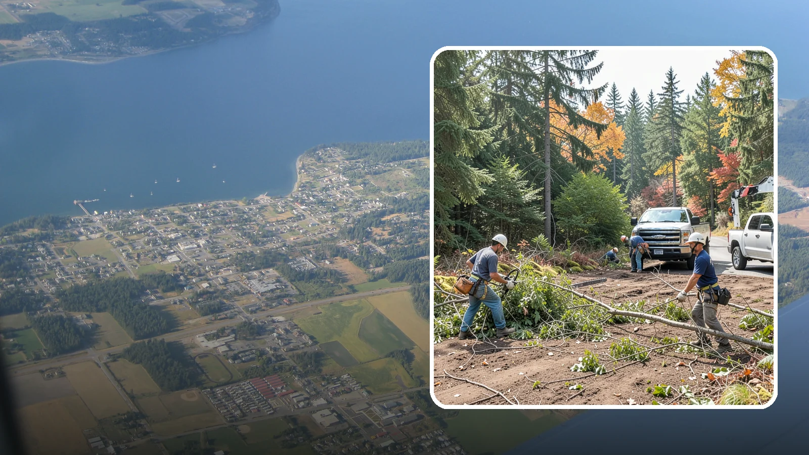 Driveway clearance pruning in Coupeville, Island County, WA - Pruning to provide vertical and side clearance over driveways.