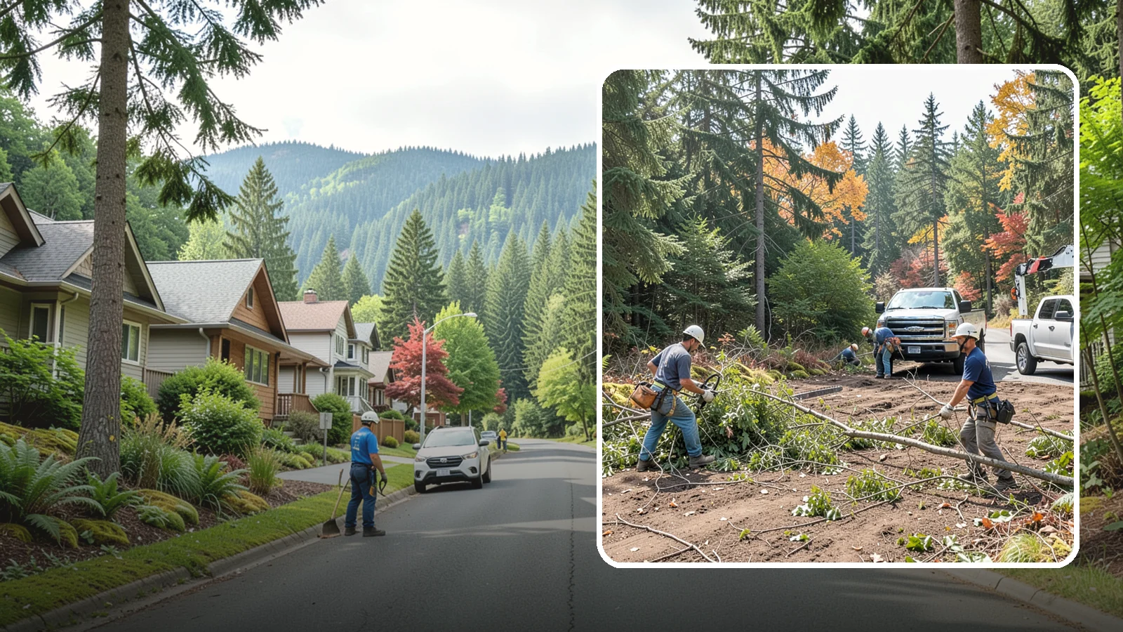 Driveway clearance pruning in Darrington, Snohomish County, WA - Pruning to provide vertical and side clearance over driveways.