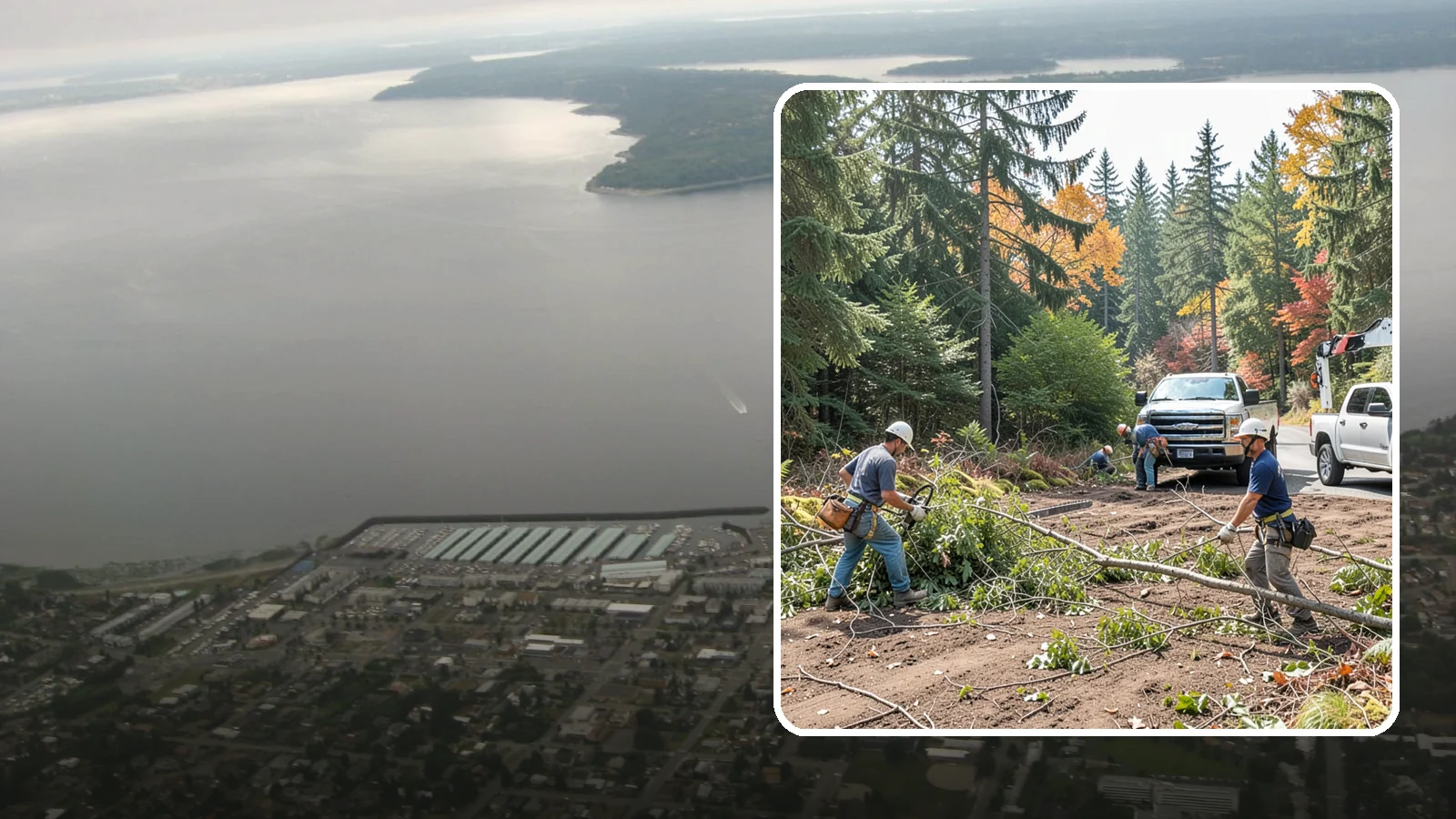 Driveway clearance pruning in Des Moines, King County, WA - Pruning to provide vertical and side clearance over driveways.