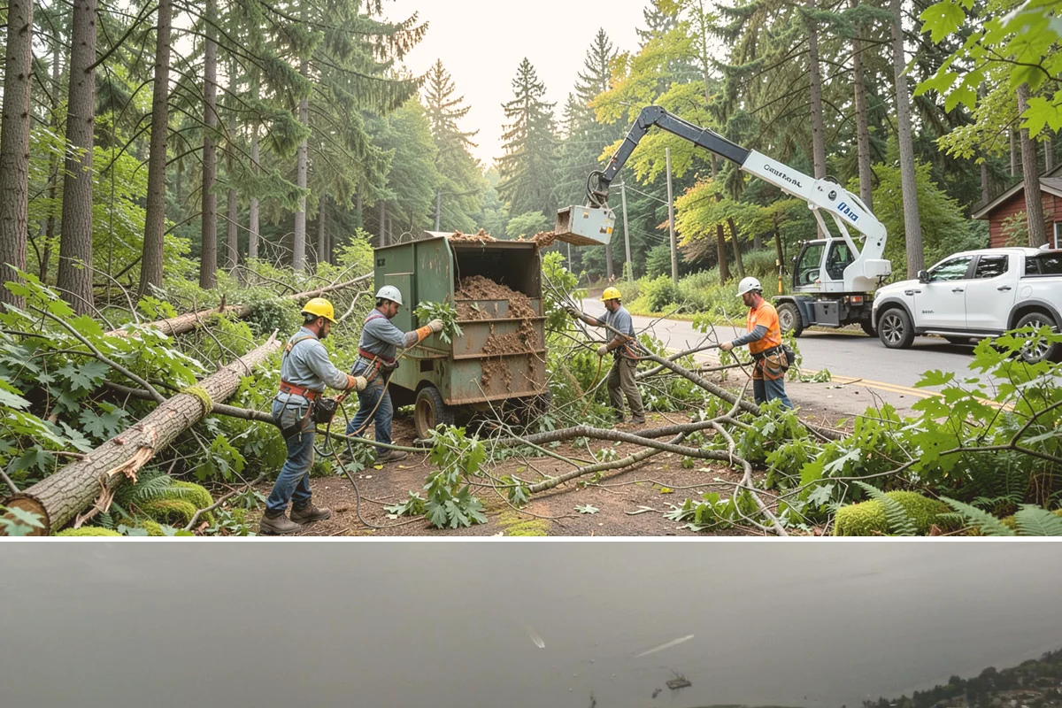 Driveway clearance pruning in Des Moines, King County, WA - Work follows recognized arboricultural standards matched to the specific season required for each tree species in the Puget Sound...