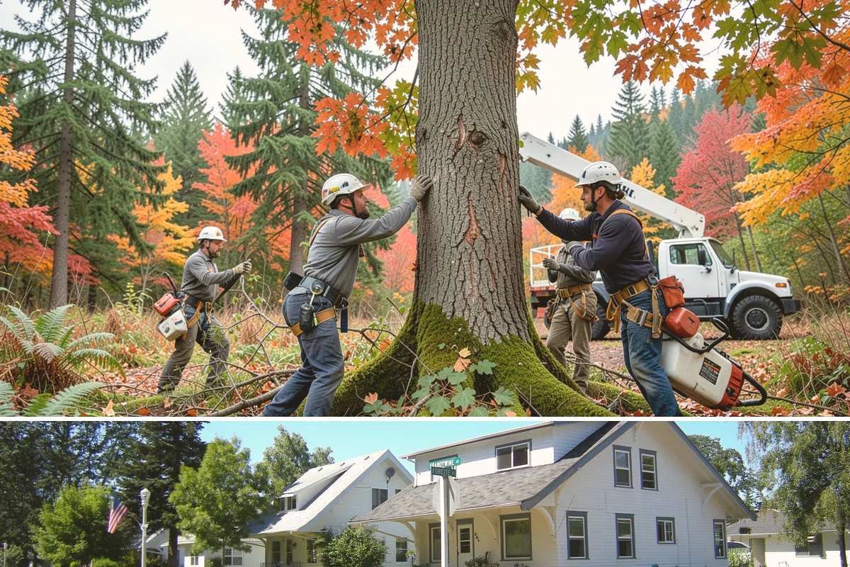 Driveway clearance pruning in DuPont, Pierce County, WA - Work follows recognized arboricultural standards matched to the specific season required for each tree species in the Puget Sound...