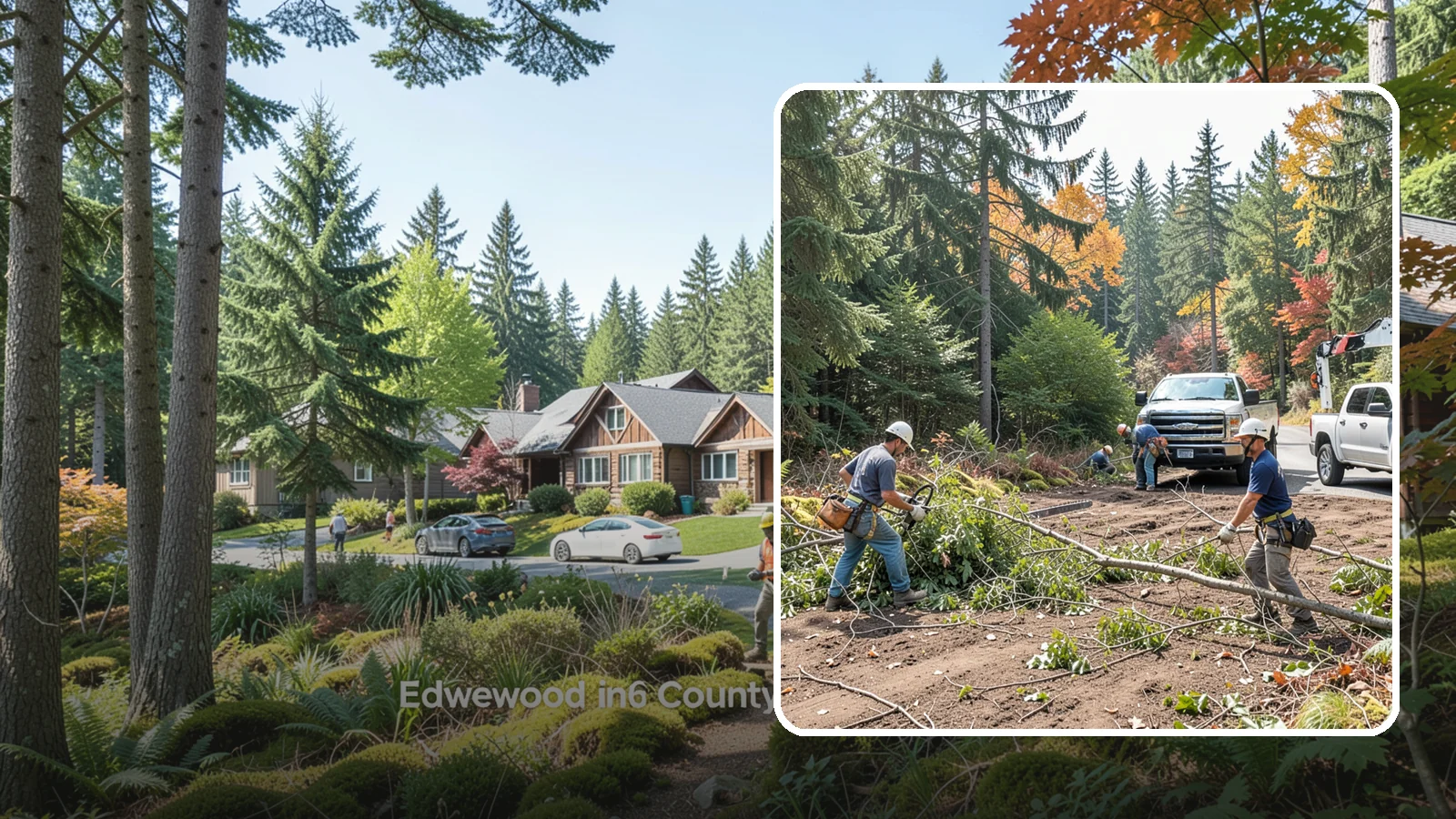 Driveway clearance pruning in Edgewood, Pierce County, WA - Pruning to provide vertical and side clearance over driveways.