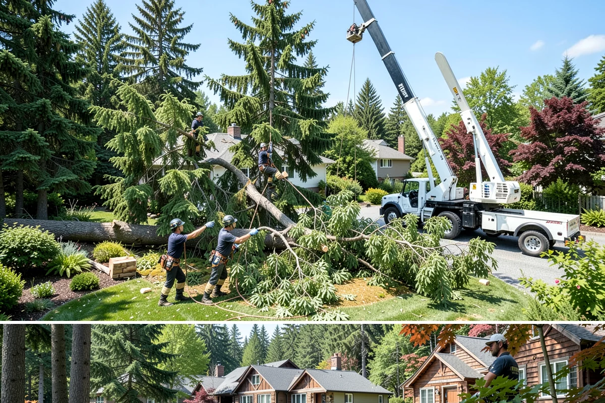Driveway clearance pruning in Edgewood, Pierce County, WA - Work follows recognized arboricultural standards matched to the specific season required for each tree species in the Puget Sound...