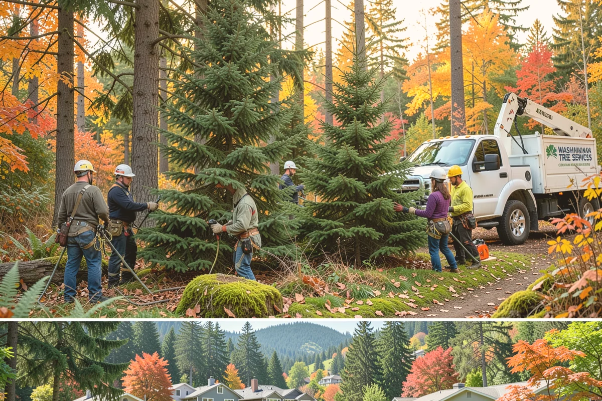 Driveway clearance pruning in Fircrest, Pierce County, WA - Work follows recognized arboricultural standards matched to the specific season required for each tree species in the Puget Sound...