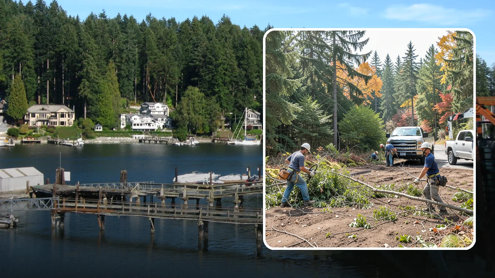 Driveway clearance pruning in Gig Harbor, Pierce County, WA - Pruning to provide vertical and side clearance over driveways.