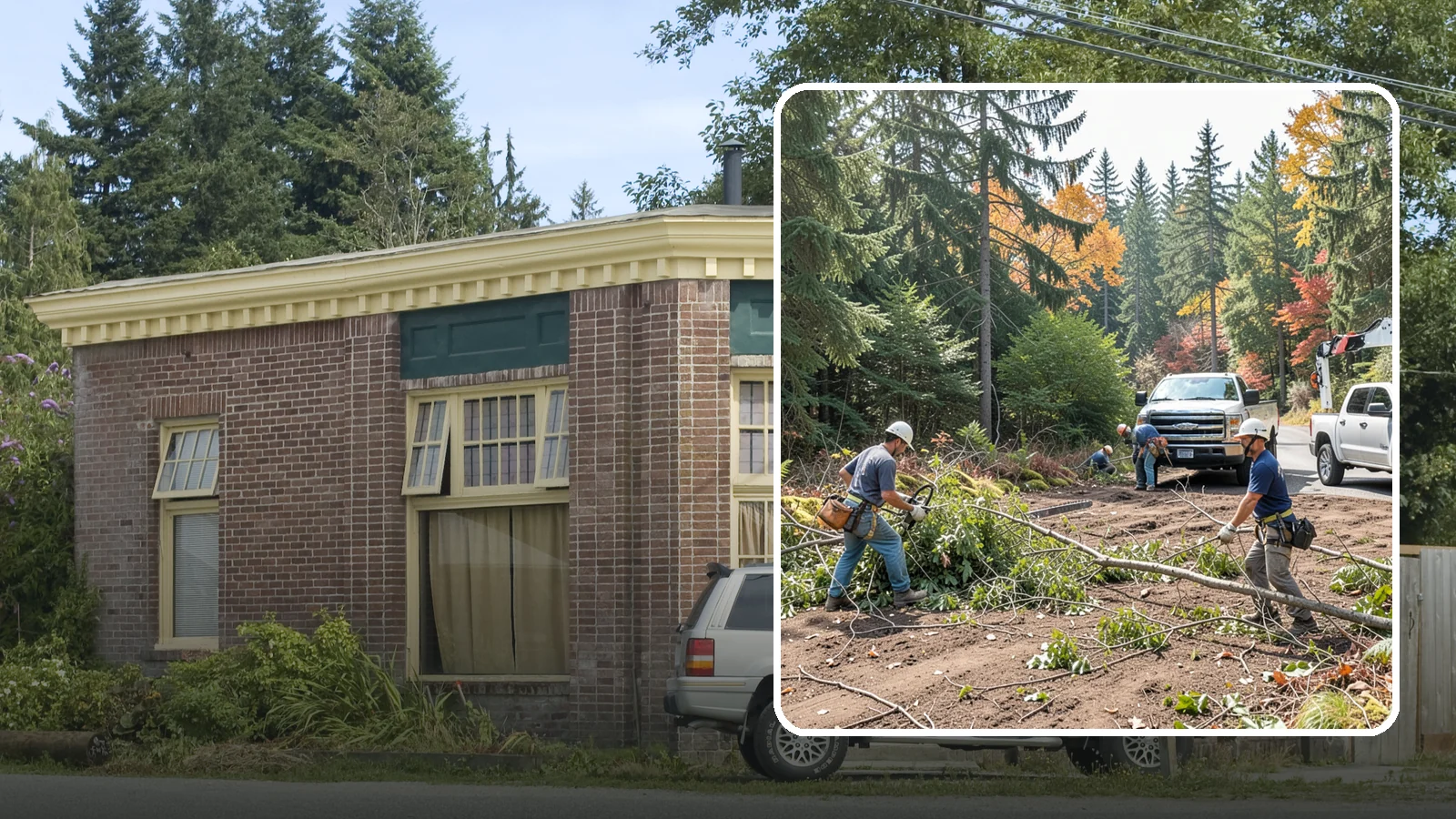 Driveway clearance pruning in Hamilton, Skagit County, WA - Pruning to provide vertical and side clearance over driveways.