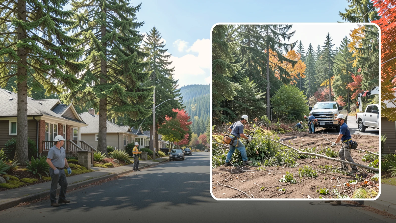 Driveway clearance pruning in Hunts Point, King County, WA - Pruning to provide vertical and side clearance over driveways.