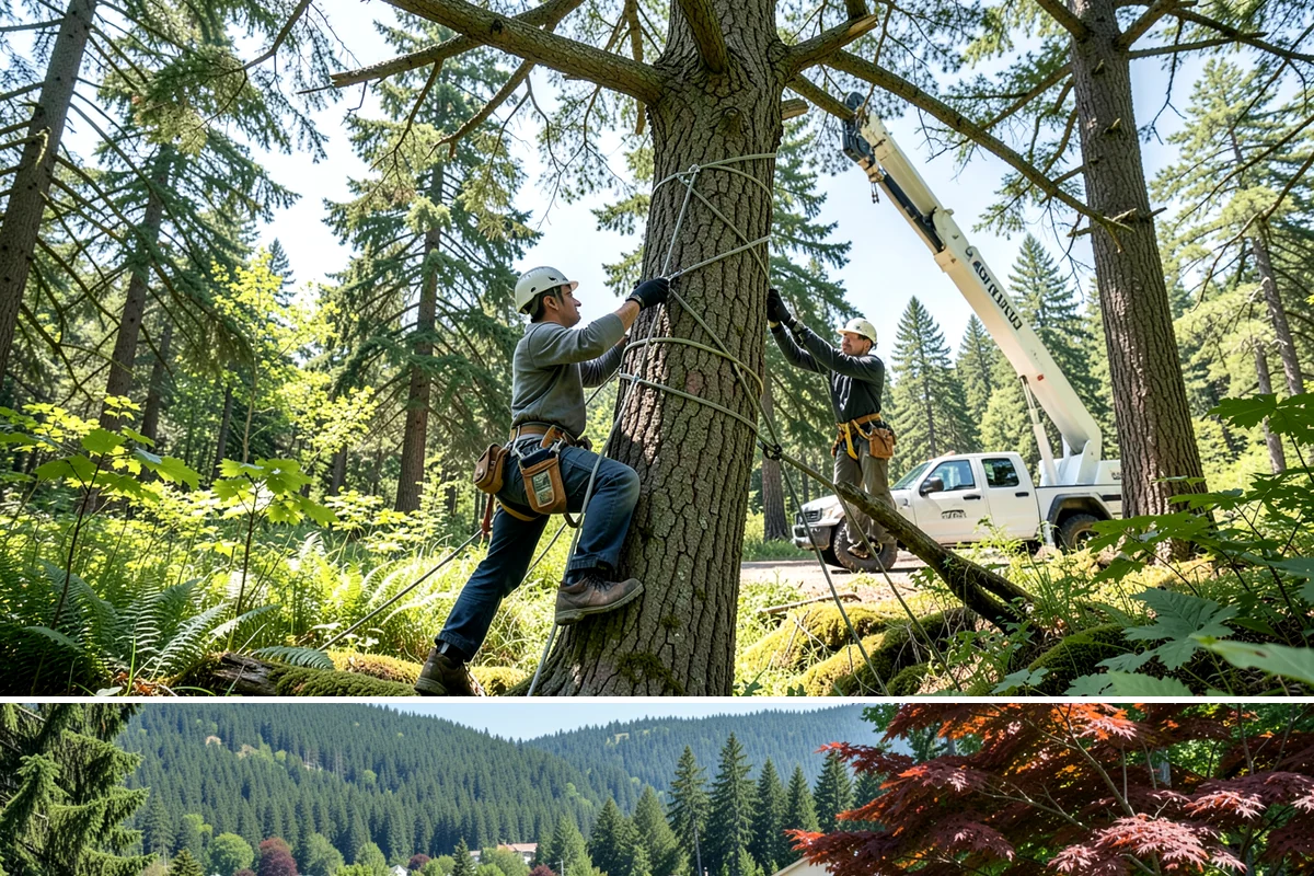 Driveway clearance pruning in Index, Snohomish County, WA - Work follows recognized arboricultural standards matched to the specific season required for each tree species in the Puget Sound...