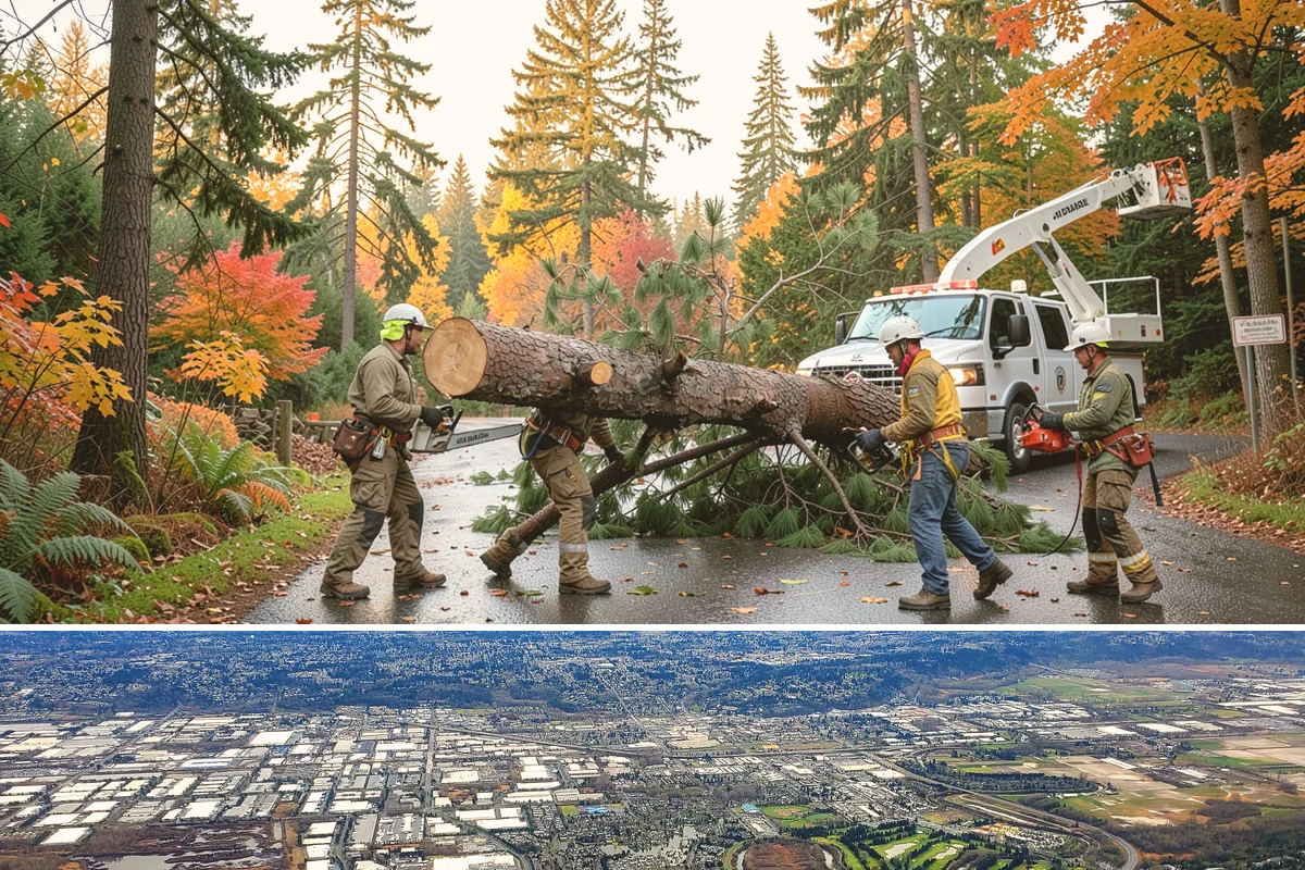 Driveway clearance pruning in Kent, King County, WA - Work follows recognized arboricultural standards matched to the specific season required for each tree species in the Puget Sound...