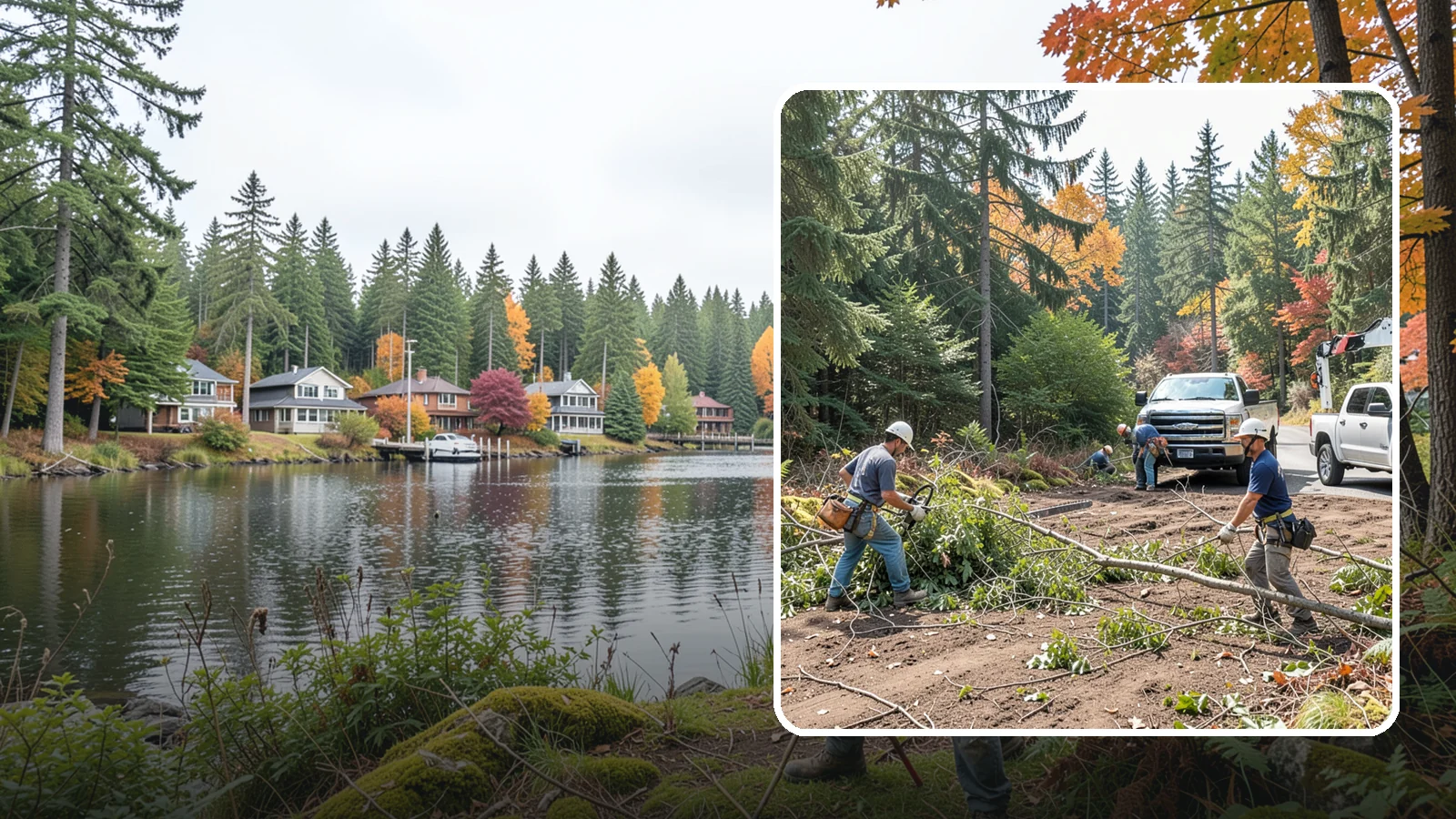 Driveway clearance pruning in La Conner, Skagit County, WA - Pruning to provide vertical and side clearance over driveways.