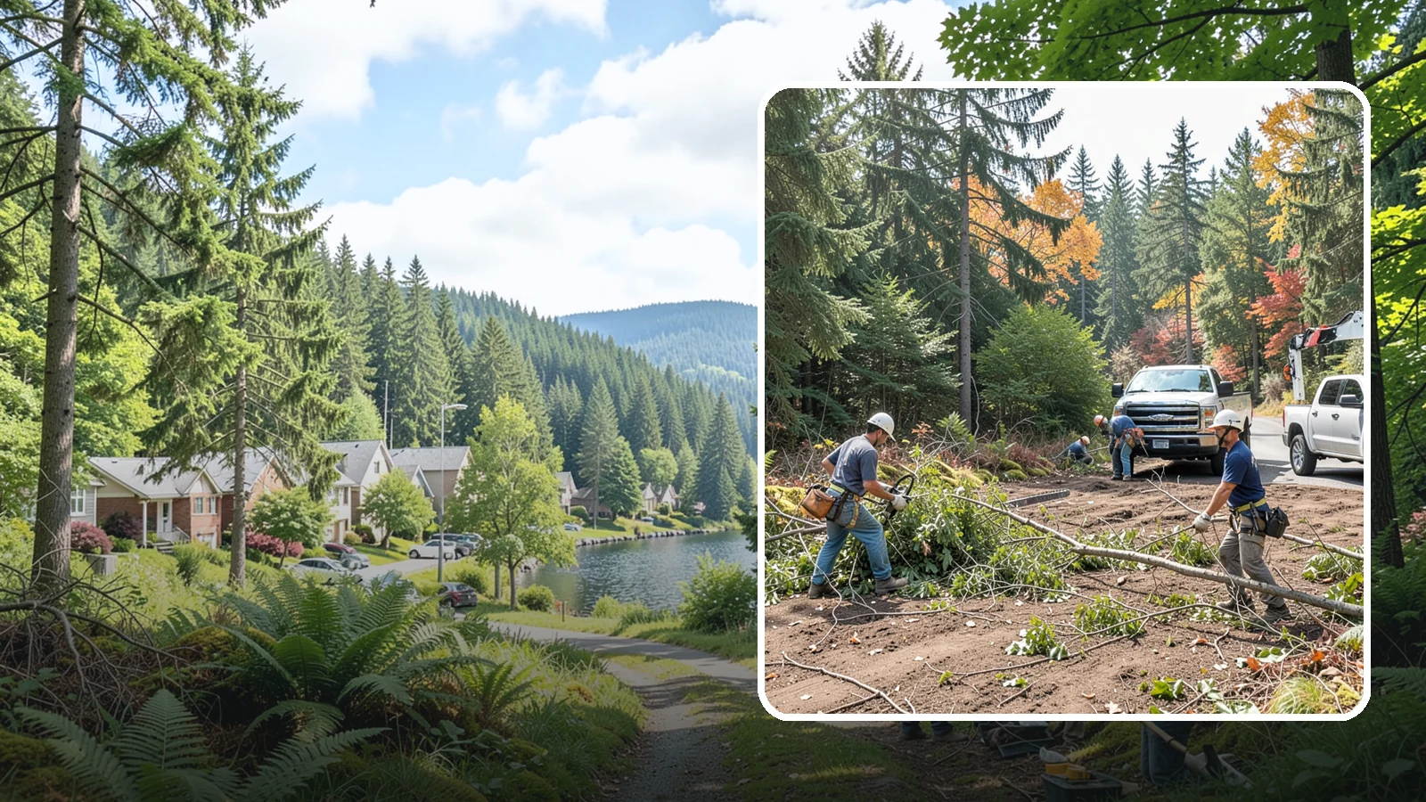 Driveway clearance pruning in Lake Forest Park, King County, WA - Pruning to provide vertical and side clearance over driveways.