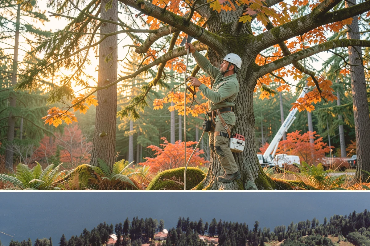 Driveway clearance pruning in Lakewood, Pierce County, WA - Work follows recognized arboricultural standards matched to the specific season required for each tree species in the Puget Sound...