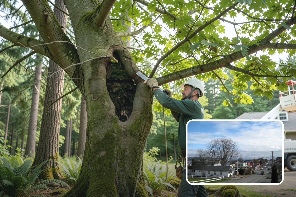 Driveway clearance pruning in Langley, Island County, WA - Improves tree structure, health, and appearance