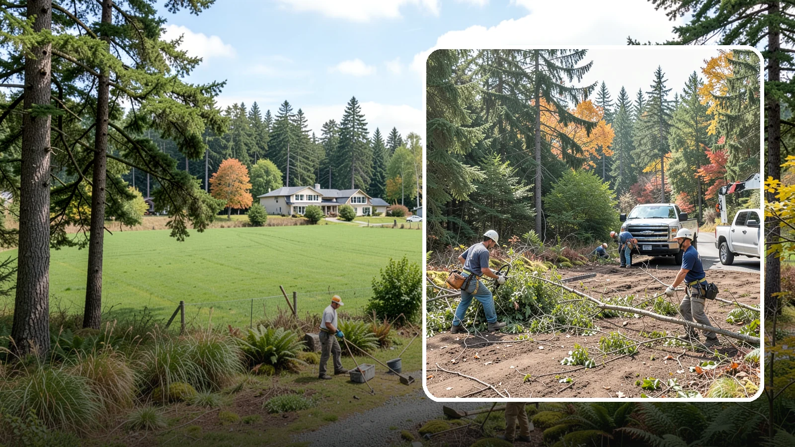 Driveway clearance pruning in Lyman, Skagit County, WA - Pruning to provide vertical and side clearance over driveways.