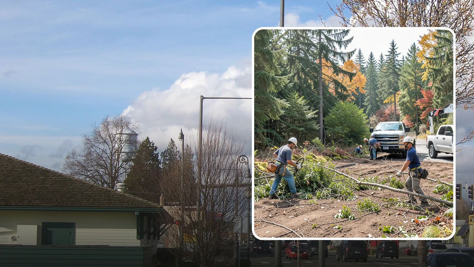 Driveway clearance pruning in Marysville, Snohomish County, WA - Pruning to provide vertical and side clearance over driveways.