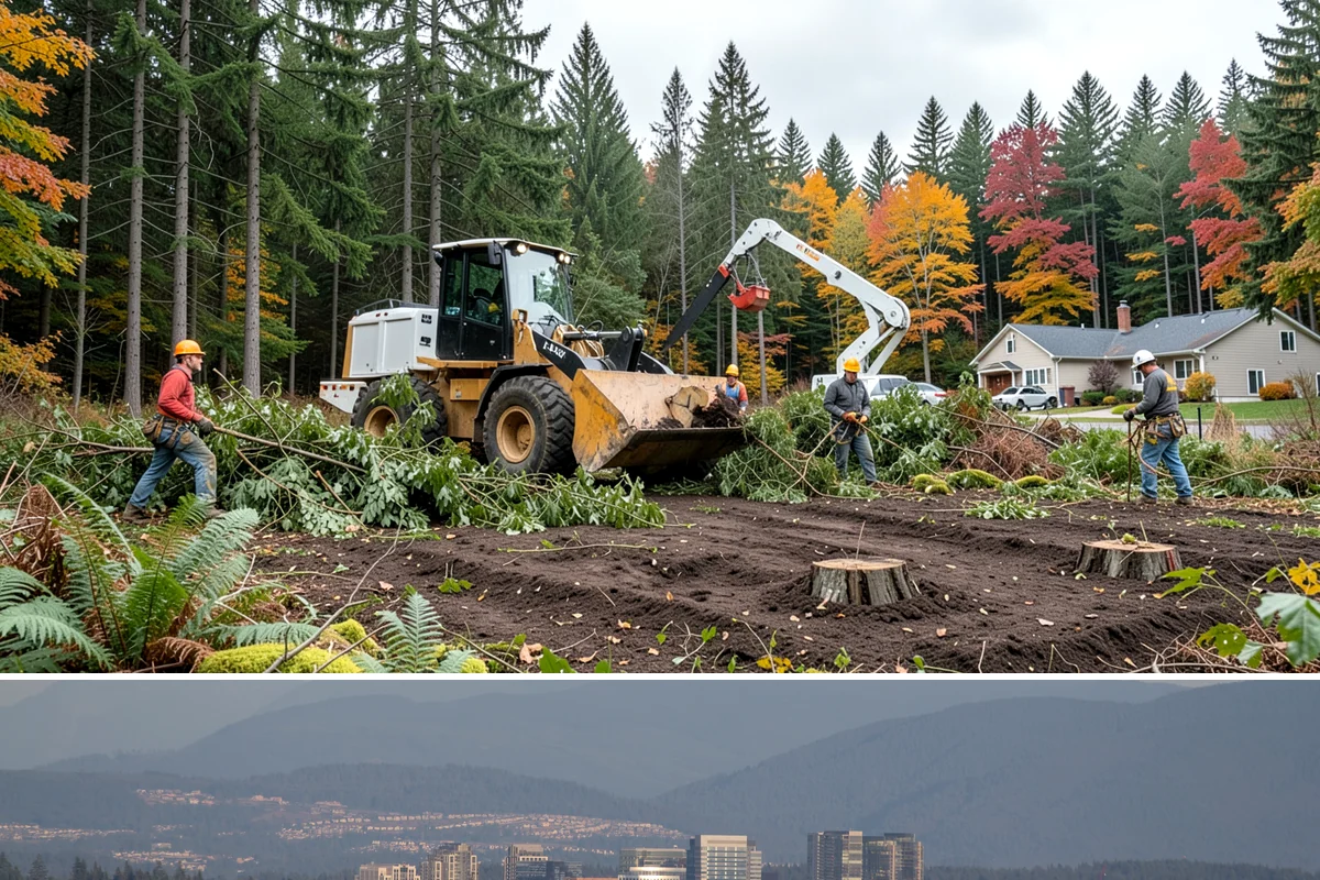 Driveway clearance pruning in Medina, King County, WA - Work follows recognized arboricultural standards matched to the specific season required for each tree species in the Puget Sound...