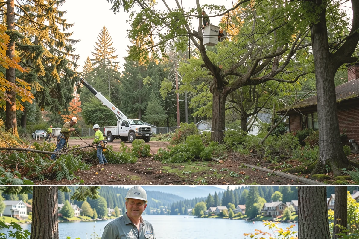 Driveway clearance pruning in Milton, King County, WA - Work follows recognized arboricultural standards matched to the specific season required for each tree species in the Puget Sound...