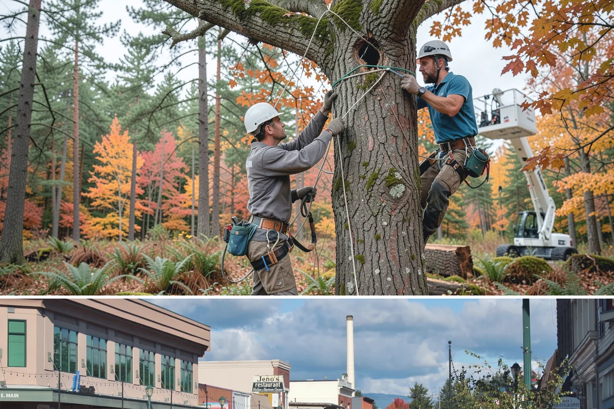 Driveway clearance pruning in Monroe, Snohomish County, WA - Work follows recognized arboricultural standards matched to the specific season required for each tree species in the Puget Sound...