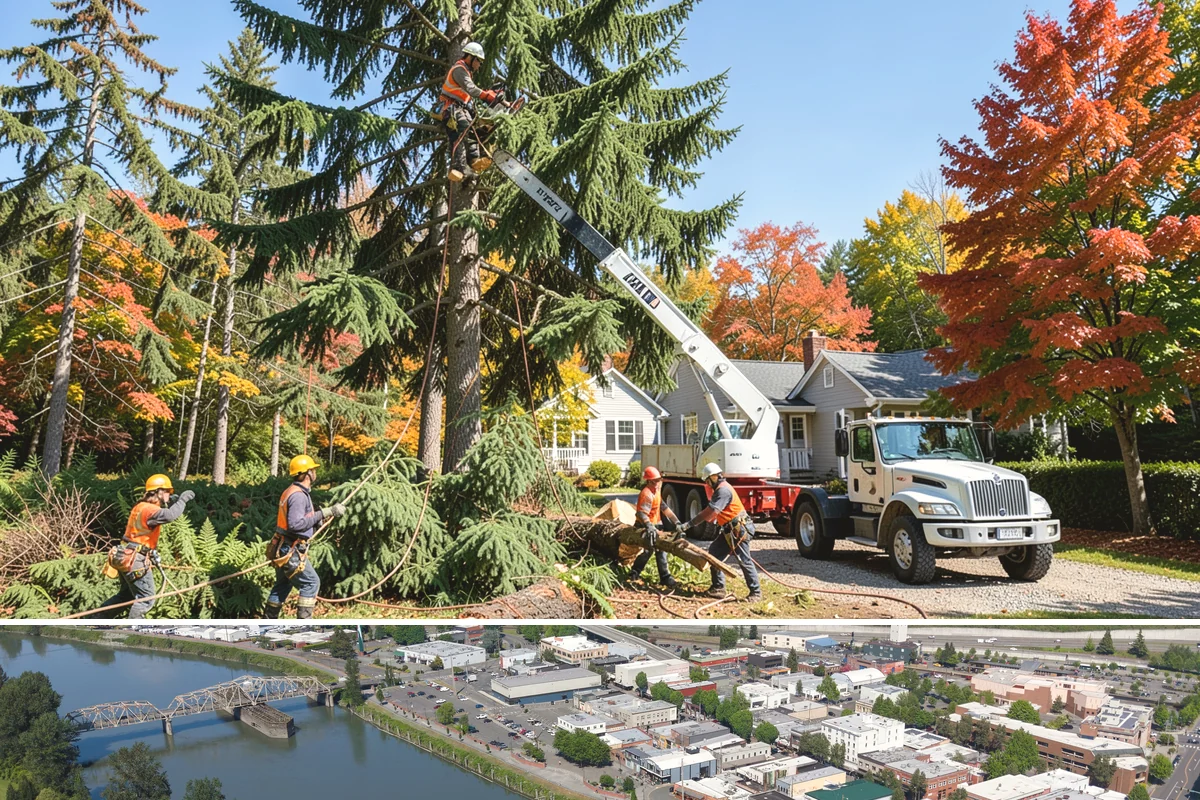 Driveway clearance pruning in Mount Vernon, Skagit County, WA - Work follows recognized arboricultural standards matched to the specific season required for each tree species in the Puget Sound...