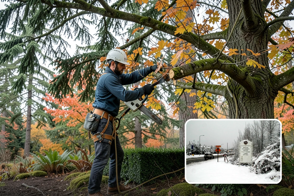 Driveway clearance pruning in Newcastle, King County, WA - Improves tree structure, health, and appearance