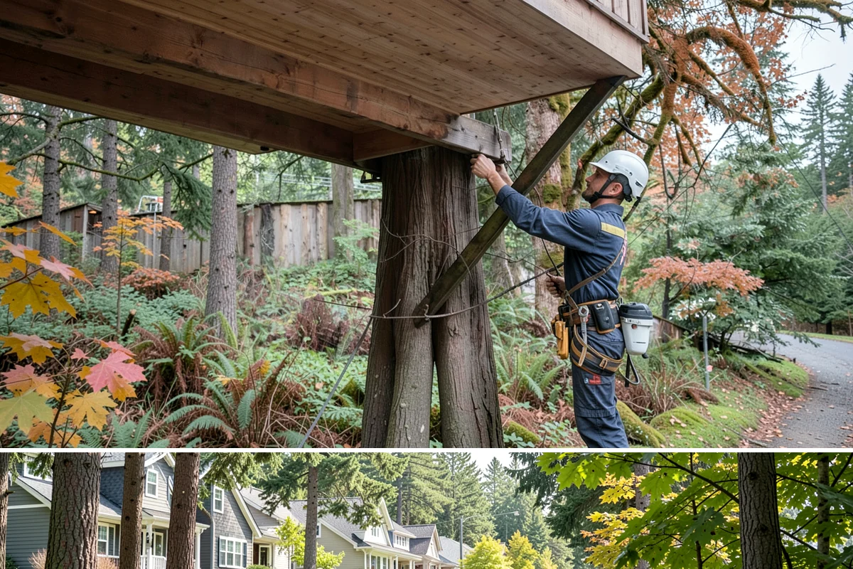 Driveway clearance pruning in Normandy Park, King County, WA - Work follows recognized arboricultural standards matched to the specific season required for each tree species in the Puget Sound...